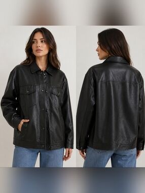 Princess Polly Black Faux Leather Jacket Oversized Street Style Jacket 2